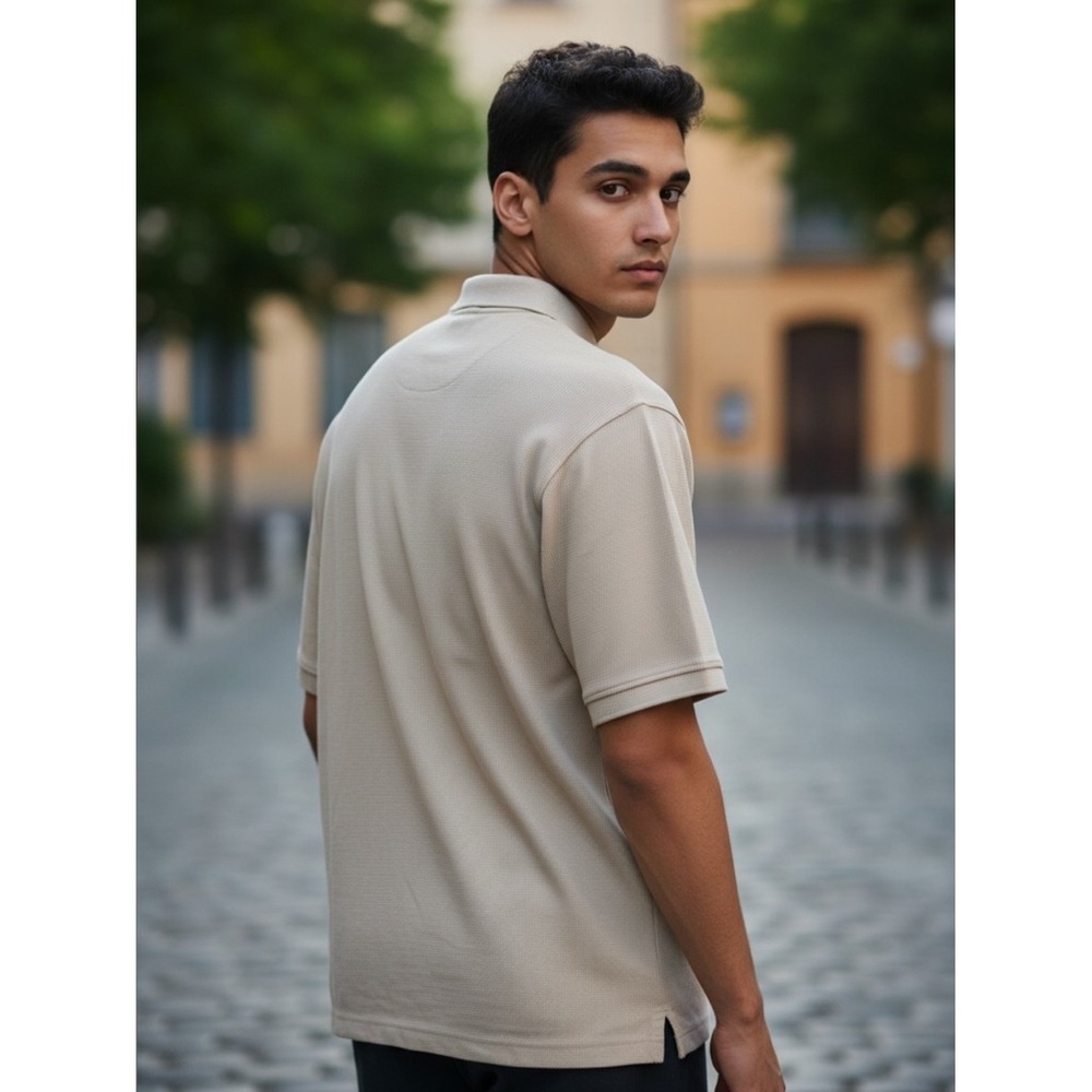 Pronto Uomo Men's 2XLT Silk Cotton Blend Beige Textured‎ Polo Shirt Big Tall